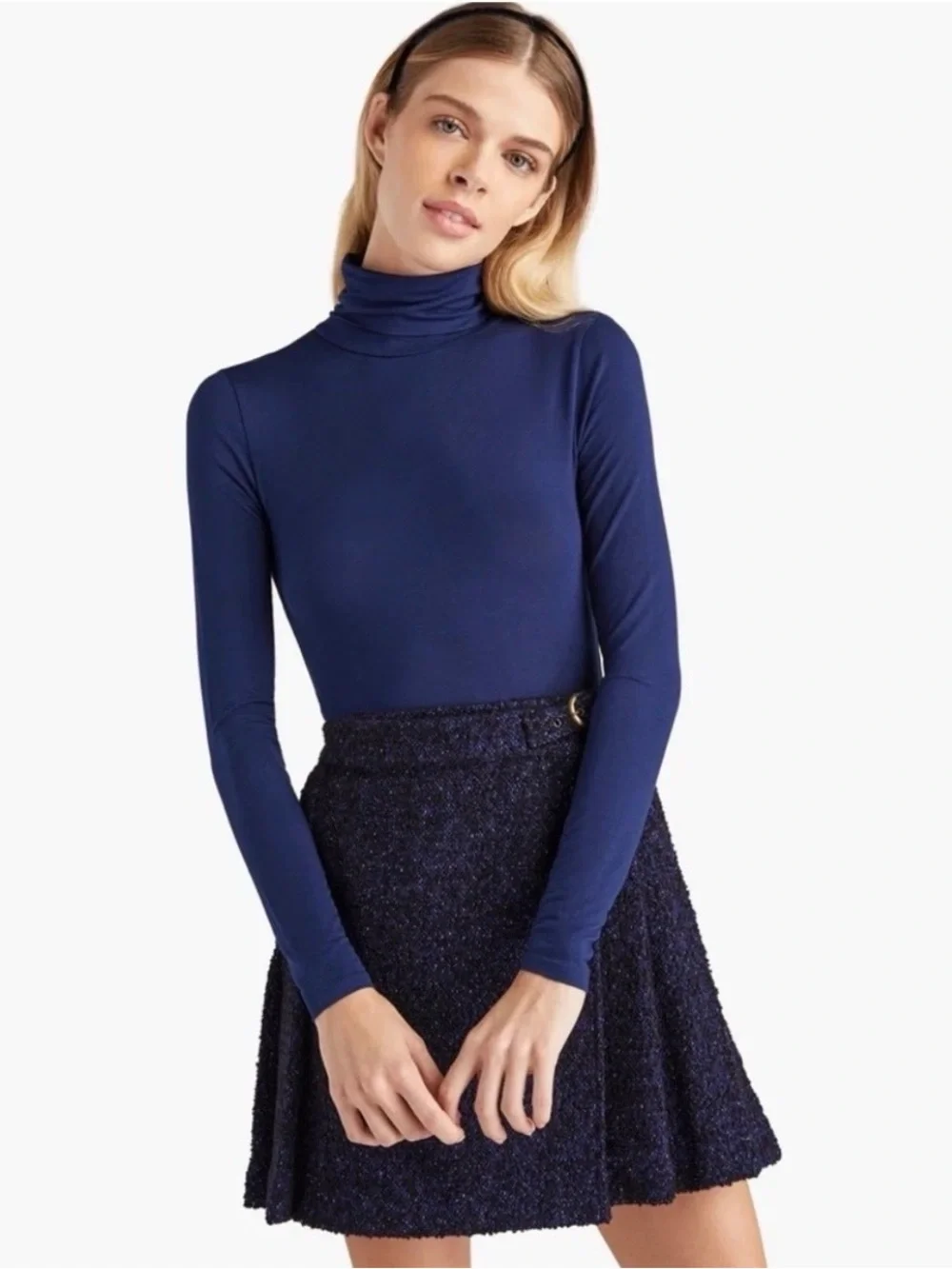 Hill House Blair Skirt Navy Tweed Pleated Mini, Size Small, Elastic Waist
